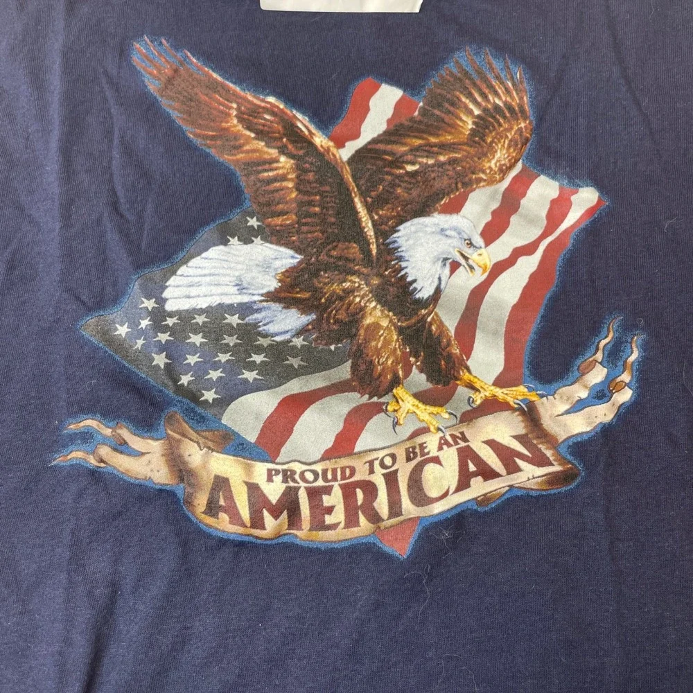 Route 66 Kids T Shirt Eagle‎ American Flag Reflective Ink Size 10 12 Navy Blue